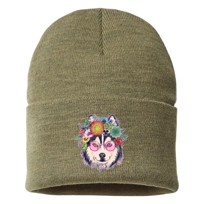 Hippy Hipster Flower Crown Dog Sustainable Knit Beanie