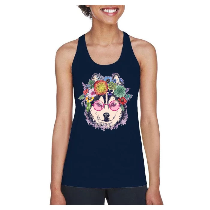 Hippy Hipster Flower Crown Dog Women's Racerback Tank