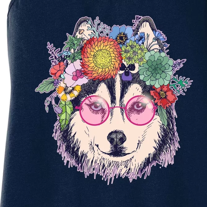 Hippy Hipster Flower Crown Dog Women's Racerback Tank