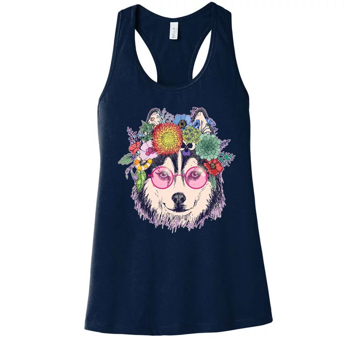 Hippy Hipster Flower Crown Dog Women's Racerback Tank