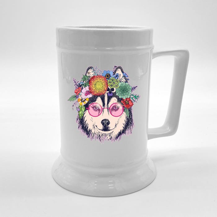 Hippy Hipster Flower Crown Dog Front & Back Beer Stein