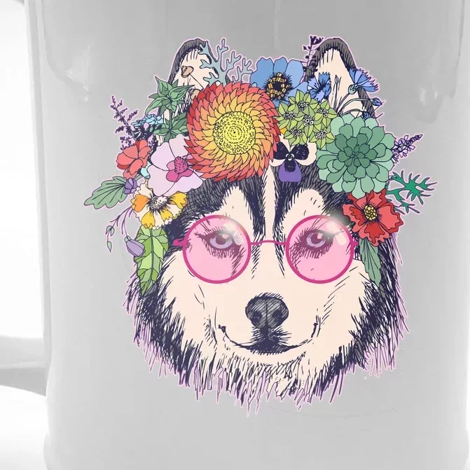 Hippy Hipster Flower Crown Dog Front & Back Beer Stein