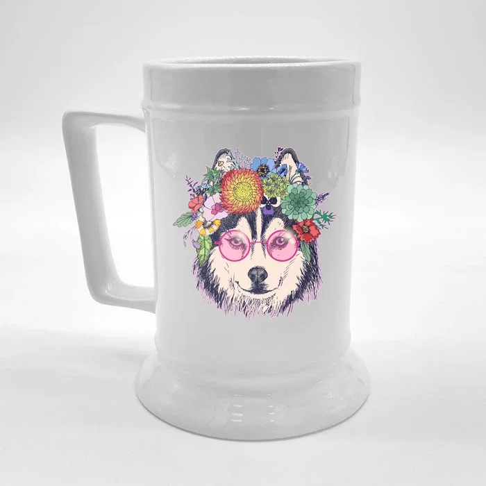 Hippy Hipster Flower Crown Dog Front & Back Beer Stein