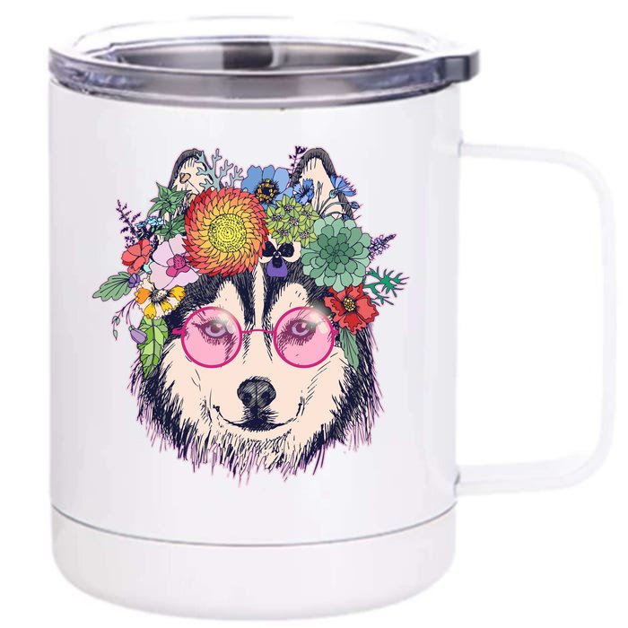 Hippy Hipster Flower Crown Dog Front & Back 12oz Stainless Steel Tumbler Cup