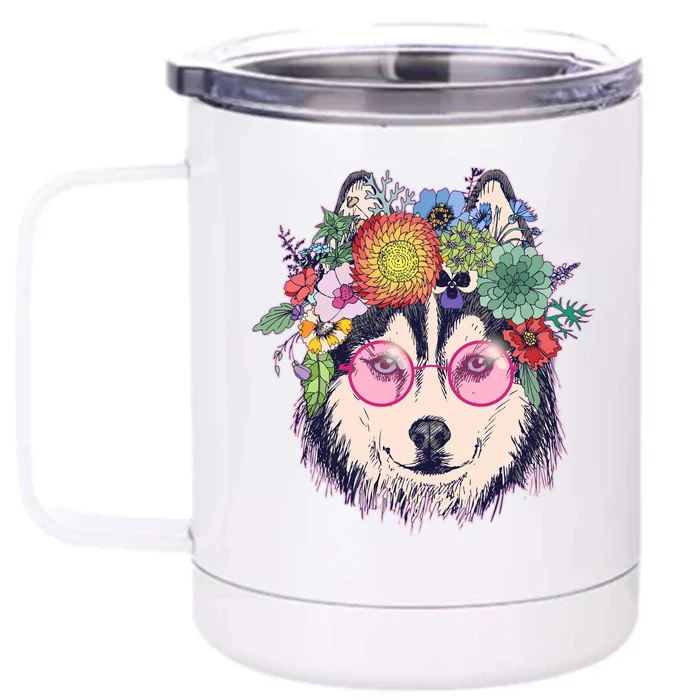 Hippy Hipster Flower Crown Dog Front & Back 12oz Stainless Steel Tumbler Cup