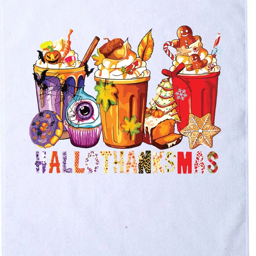 Happy Hallothanksmas Funny Halloween Thanksgiving Christmas Platinum Collection Golf Towel