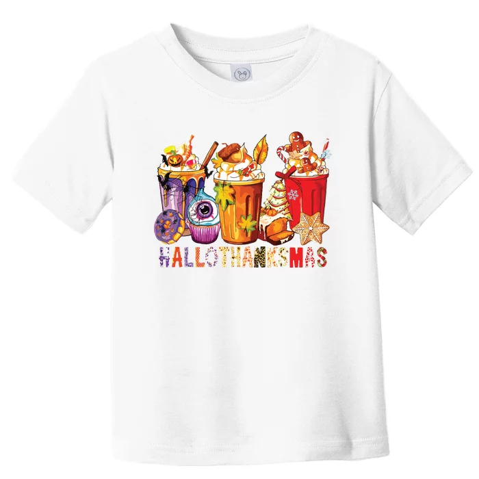 Happy Hallothanksmas Funny Halloween Thanksgiving Christmas Toddler T-Shirt