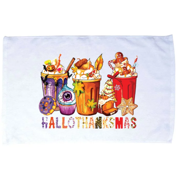 Happy Hallothanksmas Funny Halloween Thanksgiving Christmas Microfiber Hand Towel