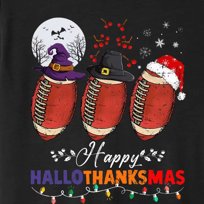 Happy Hallothanksmas Football Halloween Thanksgiving Xmas ChromaSoft Performance T-Shirt