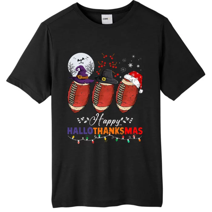 Happy Hallothanksmas Football Halloween Thanksgiving Xmas ChromaSoft Performance T-Shirt