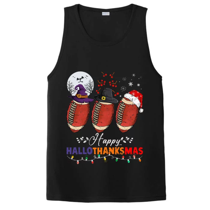 Happy Hallothanksmas Football Halloween Thanksgiving Xmas Performance Tank