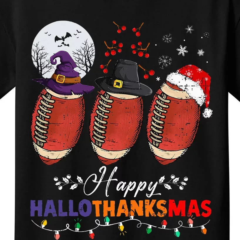 Happy Hallothanksmas Football Halloween Thanksgiving Xmas Kids T-Shirt