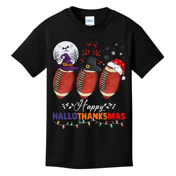 Happy Hallothanksmas Football Halloween Thanksgiving Xmas Kids T-Shirt