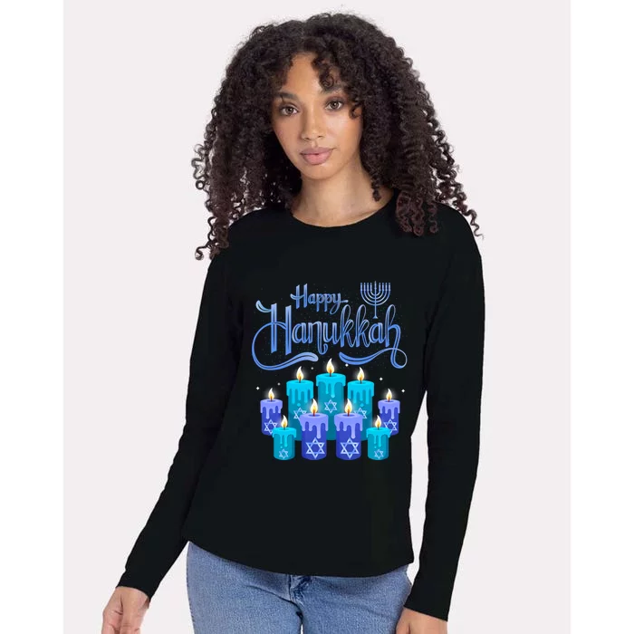 Happy Hanukkah Festival Of Light Candles Cute Gift Womens Cotton Relaxed Long Sleeve T-Shirt