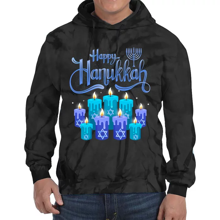 Happy Hanukkah Festival Of Light Candles Cute Gift Tie Dye Hoodie