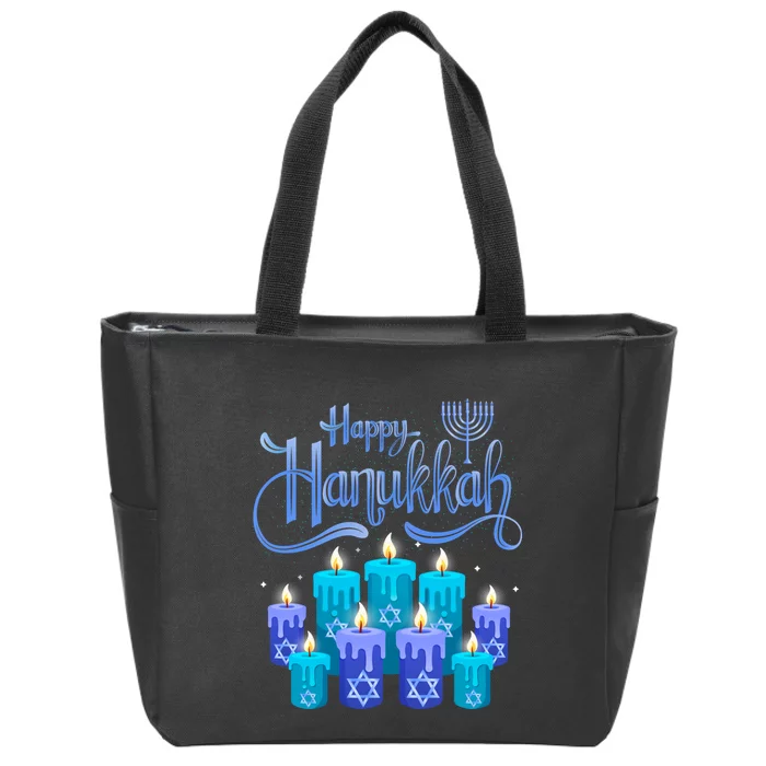 Happy Hanukkah Festival Of Light Candles Cute Gift Zip Tote Bag