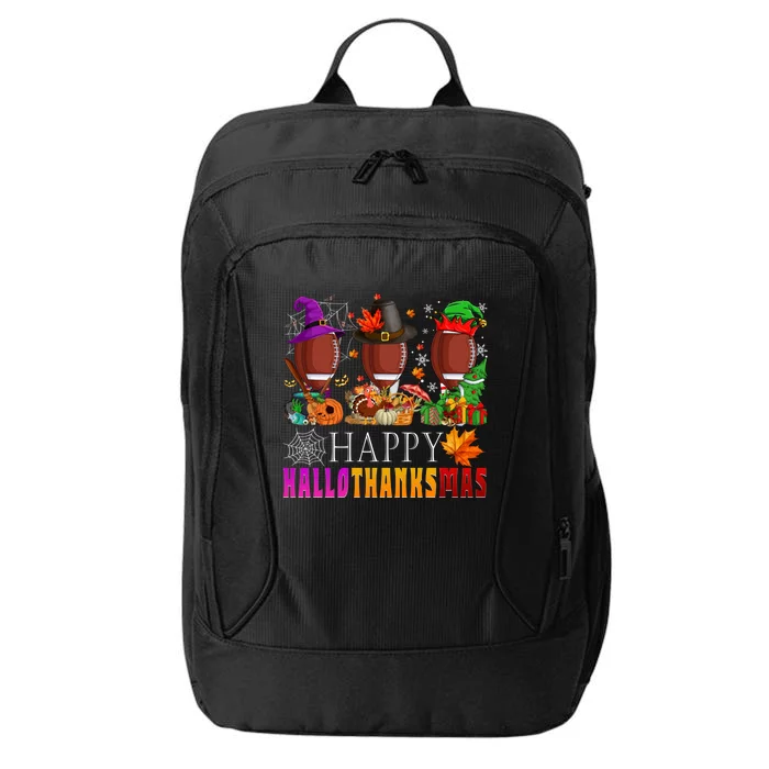 Happy Hallothanksmas Football Halloween Thanksgiving Xmas Gift City Backpack