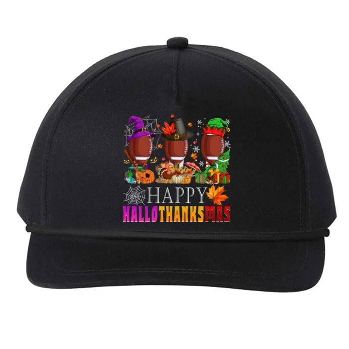 Happy Hallothanksmas Football Halloween Thanksgiving Xmas Gift Snapback Five-Panel Rope Hat