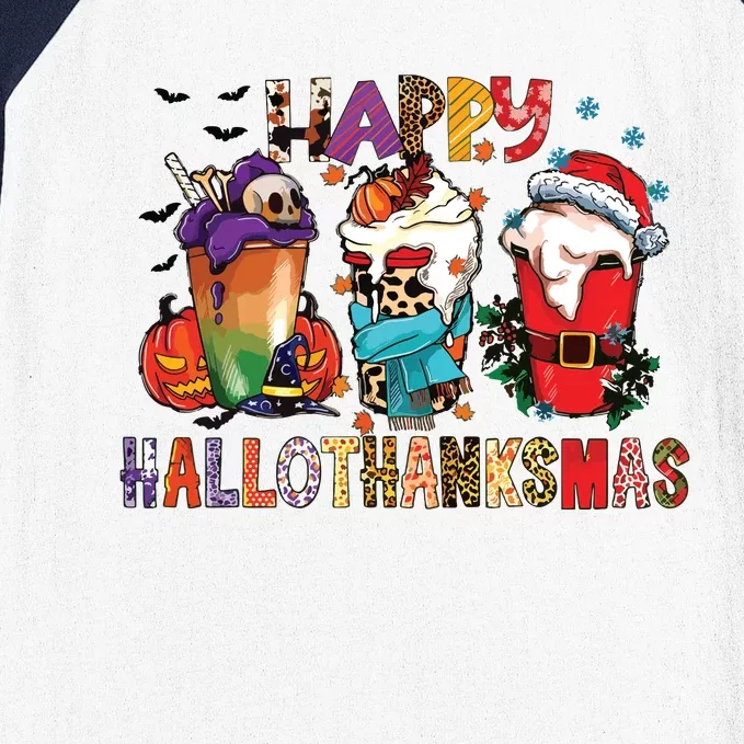 Happy Hallothanksmas Funny Halloween Thanksgiving Christmas Baseball Sleeve Shirt