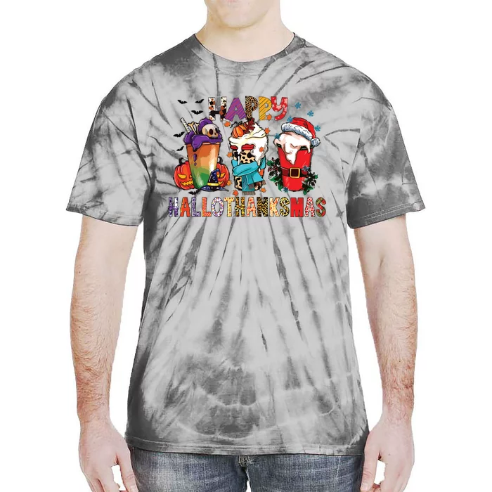 Happy Hallothanksmas Funny Halloween Thanksgiving Christmas Tie-Dye T-Shirt