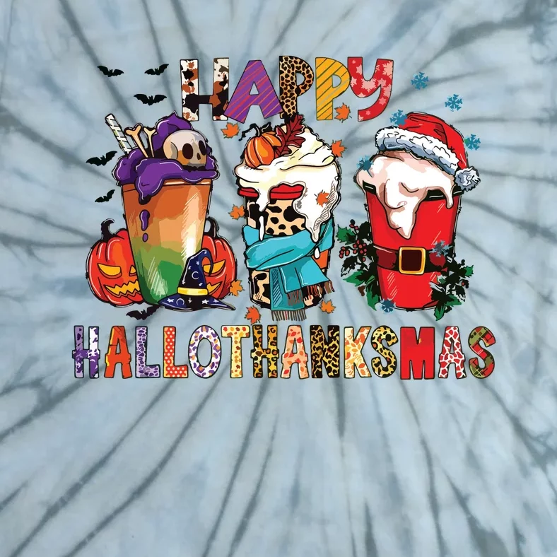 Happy Hallothanksmas Funny Halloween Thanksgiving Christmas Tie-Dye T-Shirt