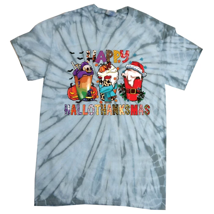 Happy Hallothanksmas Funny Halloween Thanksgiving Christmas Tie-Dye T-Shirt