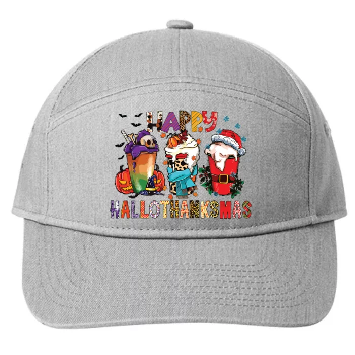 Happy Hallothanksmas Funny Halloween Thanksgiving Christmas 7-Panel Snapback Hat