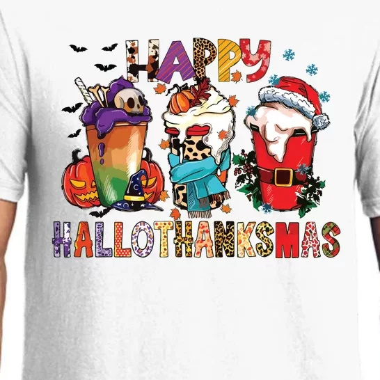 Happy Hallothanksmas Funny Halloween Thanksgiving Christmas Pajama Set