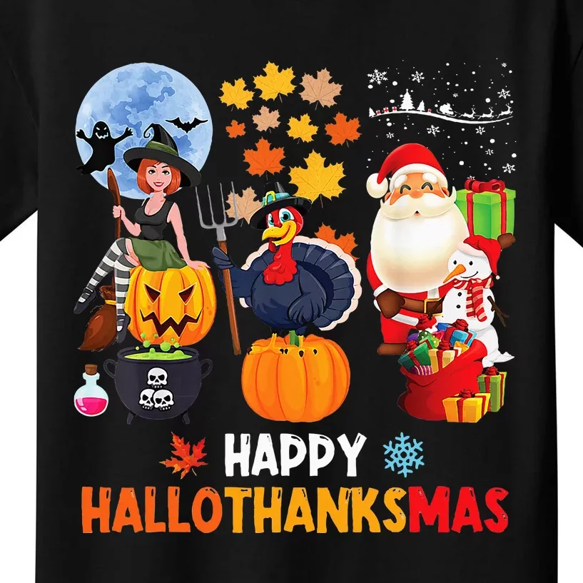 Happy Hallothanksmas Funny Halloween Thanksgiving Christmas Kids T-Shirt