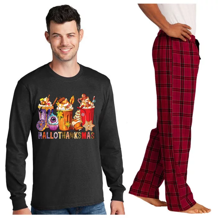 Happy Hallothanksmas Funny Halloween Thanksgiving Christmas Long Sleeve Pajama Set