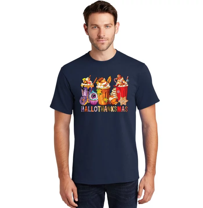 Happy Hallothanksmas Funny Halloween Thanksgiving Christmas Tall T-Shirt