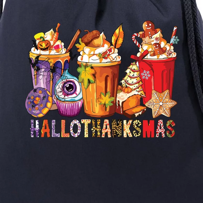 Happy Hallothanksmas Funny Halloween Thanksgiving Christmas Drawstring Bag