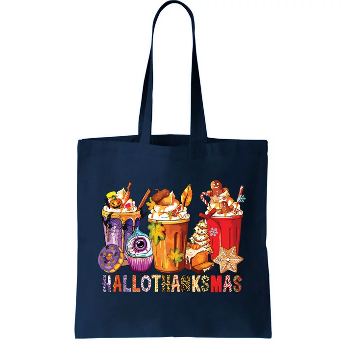 Happy Hallothanksmas Funny Halloween Thanksgiving Christmas Tote Bag