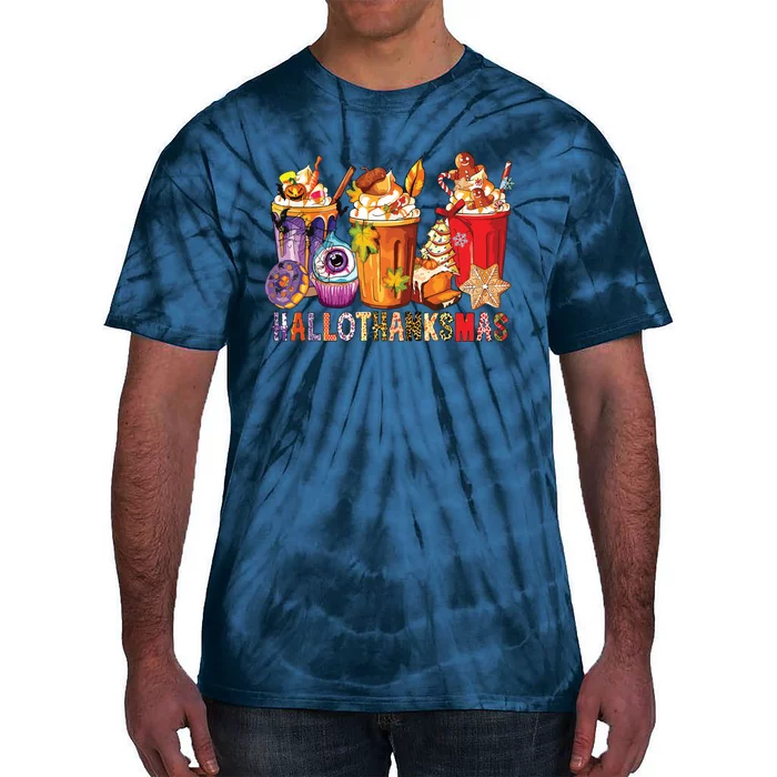 Happy Hallothanksmas Funny Halloween Thanksgiving Christmas Tie-Dye T-Shirt