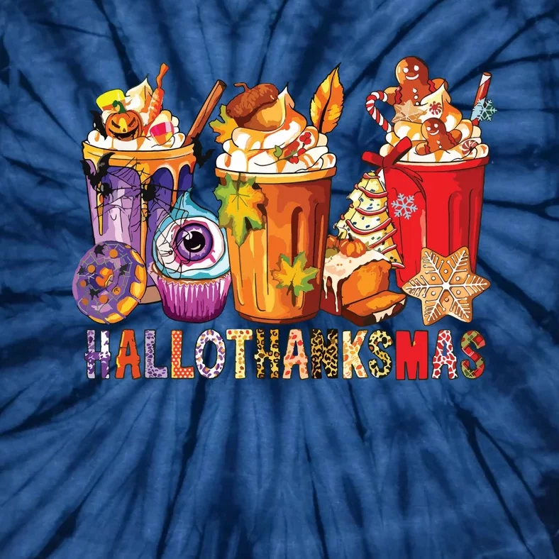 Happy Hallothanksmas Funny Halloween Thanksgiving Christmas Tie-Dye T-Shirt