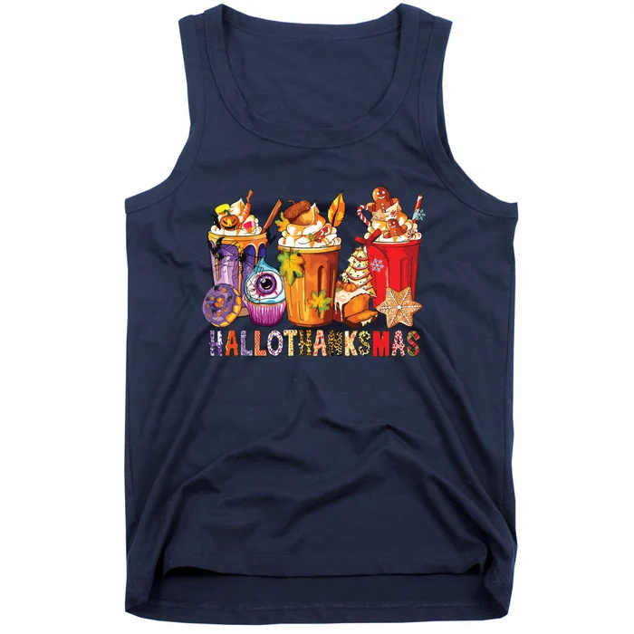 Happy Hallothanksmas Funny Halloween Thanksgiving Christmas Tank Top