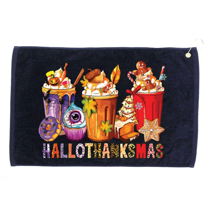 Happy Hallothanksmas Funny Halloween Thanksgiving Christmas Grommeted Golf Towel