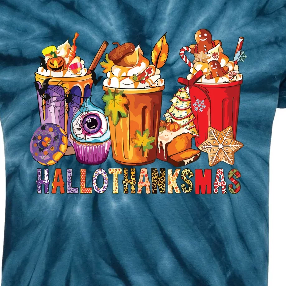 Happy Hallothanksmas Funny Halloween Thanksgiving Christmas Kids Tie-Dye T-Shirt