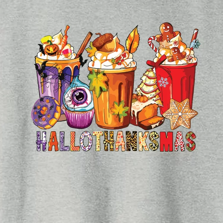 Happy Hallothanksmas Funny Halloween Thanksgiving Christmas Women's Crop Top Tee