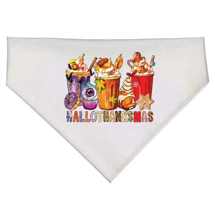 Happy Hallothanksmas Funny Halloween Thanksgiving Christmas USA-Made Doggie Bandana