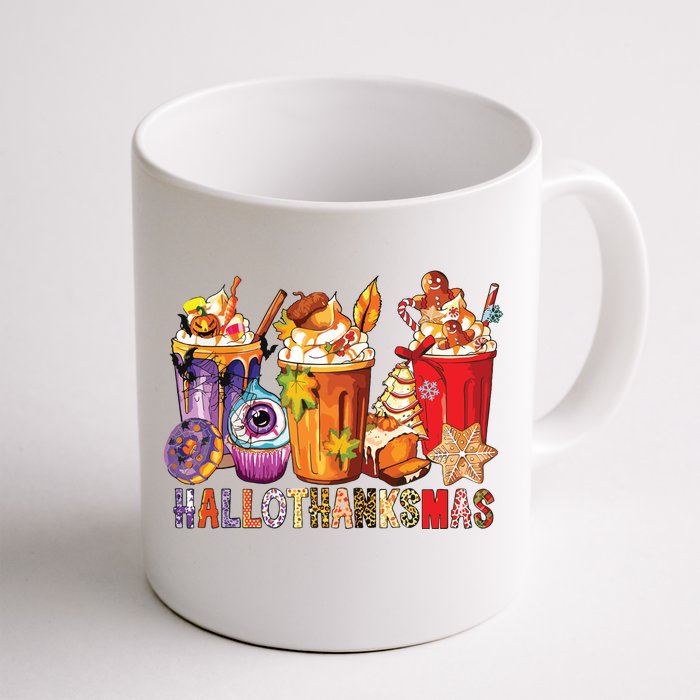 Happy Hallothanksmas Funny Halloween Thanksgiving Christmas Front & Back Coffee Mug