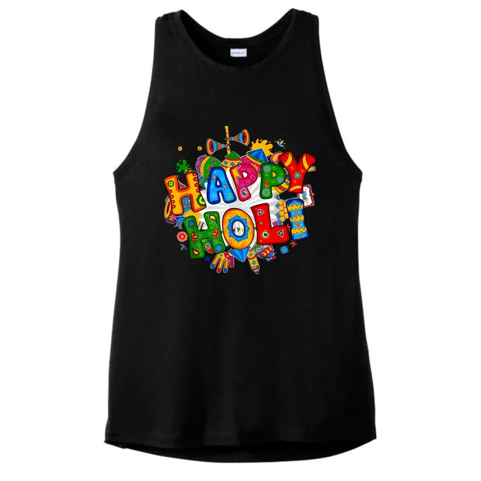 Happy Holi Festival Colors India Hindu Ladies Tri-Blend Wicking Tank