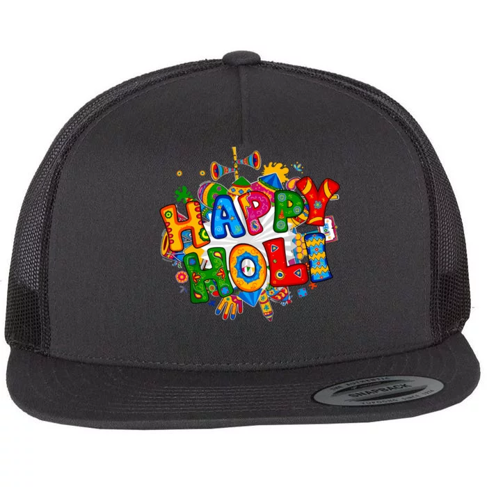 Happy Holi Festival Colors India Hindu Flat Bill Trucker Hat