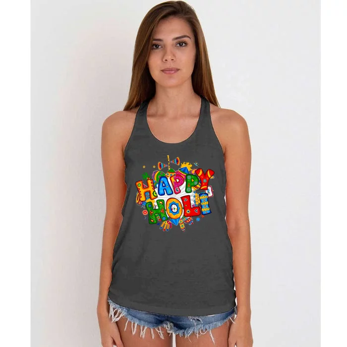 Happy Holi Festival Colors India Hindu Women's Knotted Racerback Tank