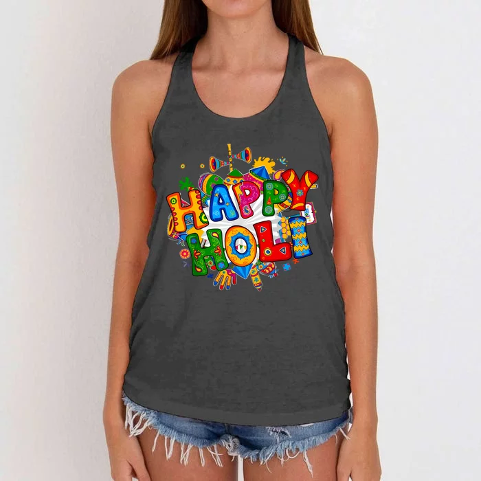 Happy Holi Festival Colors India Hindu Women's Knotted Racerback Tank