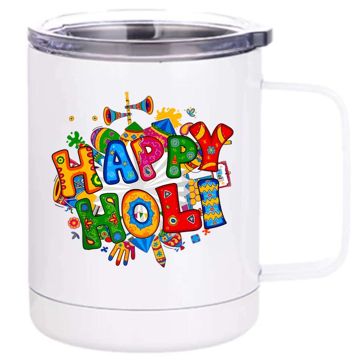 Happy Holi Festival Colors India Hindu Front & Back 12oz Stainless Steel Tumbler Cup