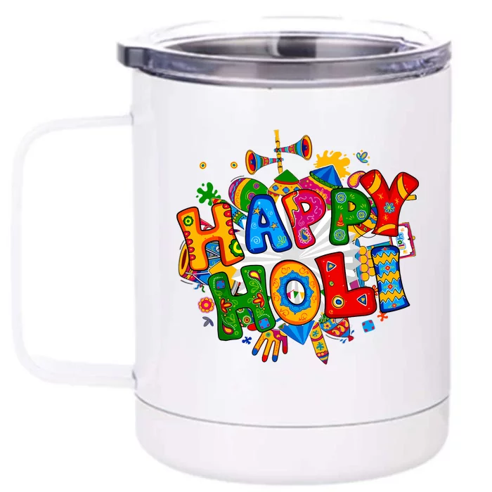 Happy Holi Festival Colors India Hindu Front & Back 12oz Stainless Steel Tumbler Cup