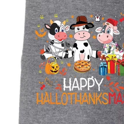 Happy Hallothanksmas Funny Santa Cow Halloween Thanksgiving Doggie 3-End Fleece Hoodie