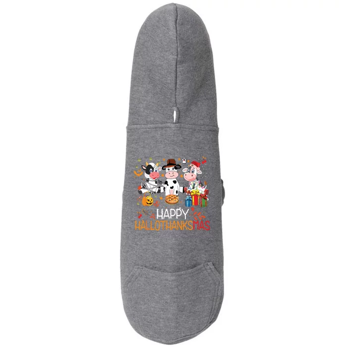 Happy Hallothanksmas Funny Santa Cow Halloween Thanksgiving Doggie 3-End Fleece Hoodie