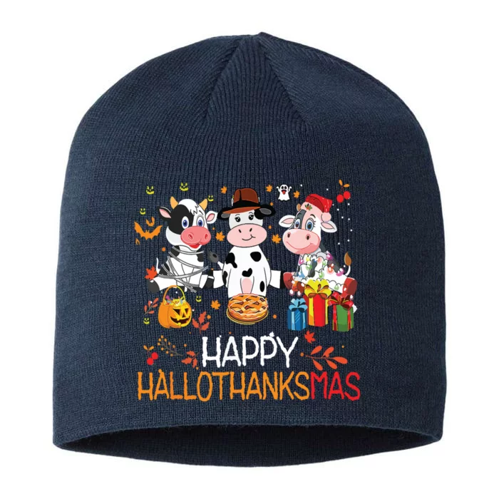 Happy Hallothanksmas Funny Santa Cow Halloween Thanksgiving 8 1/2in Sustainable Knit Beanie